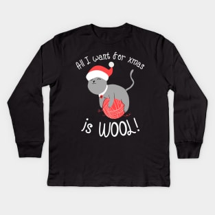 Christmas Cat with Wool Kids Long Sleeve T-Shirt